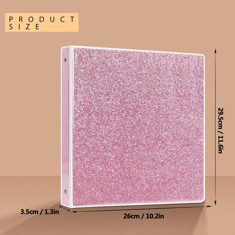 Nature Touch 3 Ring Binder, Glitter 1 Inch Organizer (10.5'' x 11.5'') Holds 8.5’’ x 11’’ Letter Size 300 Pages, Waterproof Durable View Binder, 1 Pack, Crystal Pink - Image 2